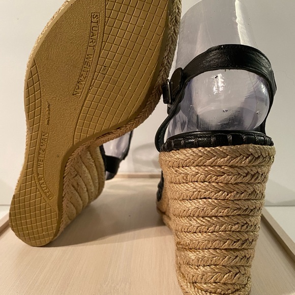 Stuart Weitzman Black Leather Wedge Espadrilles - Picture 3 of 6